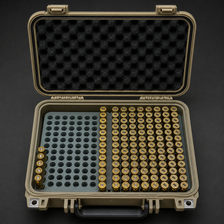 WarChest 2800 open case with caliber-specific insert and ammunition
